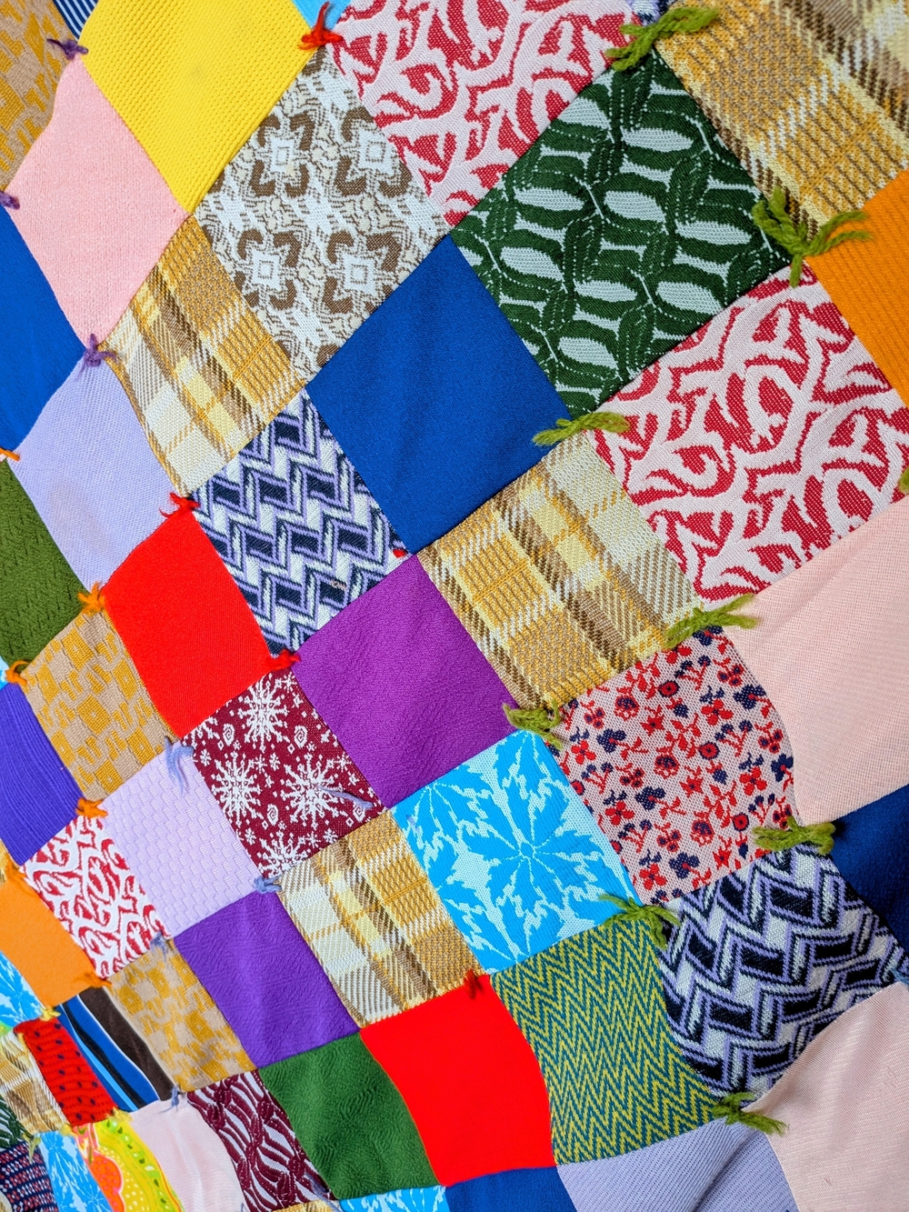 Vintage Handmade Square On Point Patchwork Quilt Blanket 1960's - Picture 4 of 9